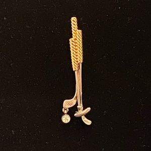 Golf Club Brooch Pin Vintage Golfing Liz Claiborne Gold Silver Two Tone